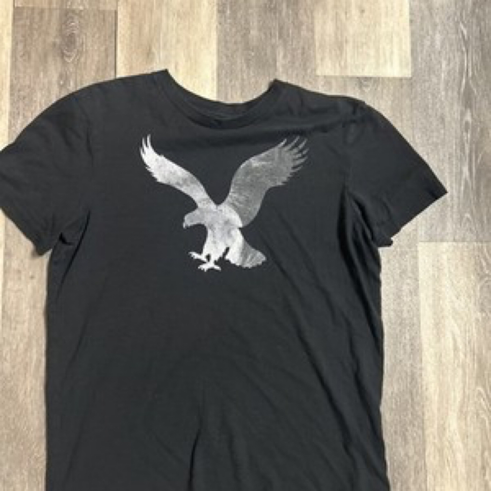 American Eagle Shirt Mens Small Black Camo Graphic Logo Preppy Casual Outdoor AE